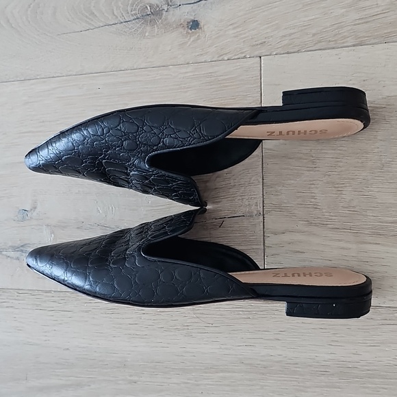 Schutz Tracy Crocodile Embossed Leather flat Mule - Picture 3 of 6